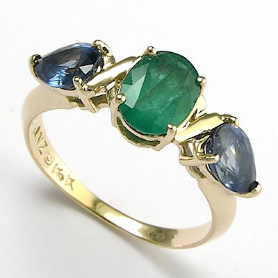 Emerald and Sapphire Three-Stone Ring R736