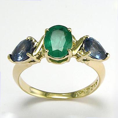 Emerald and Sapphire Three-Stone Ring R736