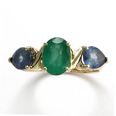 Emerald and Sapphire Three-Stone Ring R736