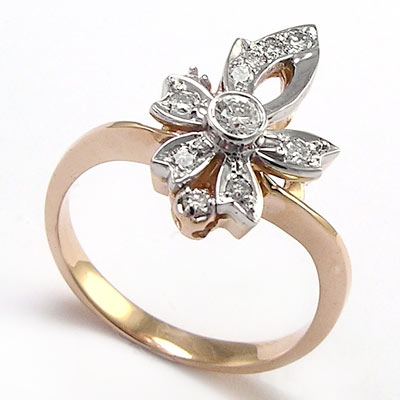 Russian style 14k Rose & White Gold Diamond Ring R740