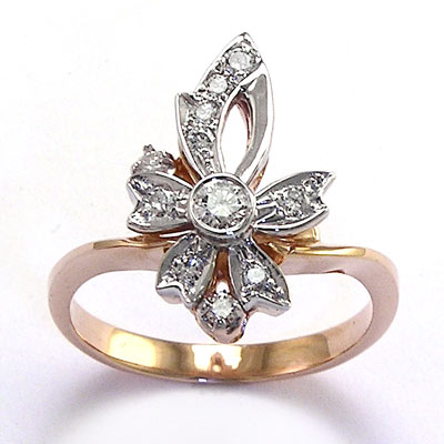 Russian style 14k Rose & White Gold Diamond Ring R740