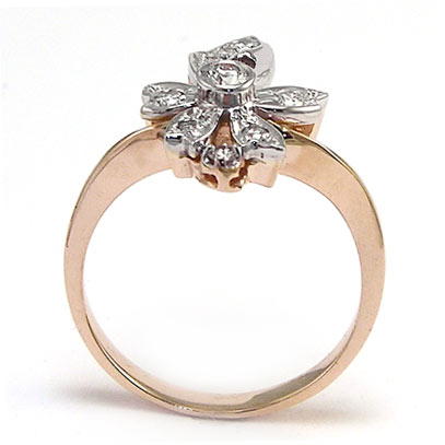 Russian style 14k Rose & White Gold Diamond Ring R740
