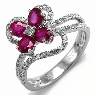 18k Gold Ruby Diamond Flower Ring R750 18k Gold Ruby Diamond Flower Ring R750