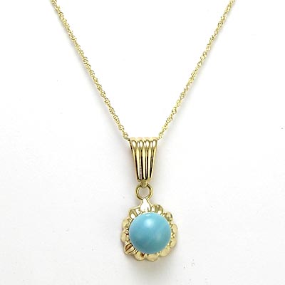14k solid yellow Gold Turquoise Pendant #P352