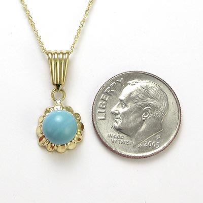 14k solid yellow Gold Turquoise Pendant #P352
