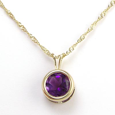14k Gold Amethyst Pendant  Necklace P357