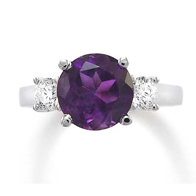 14k Gold Amethyst Diamond Ring R802