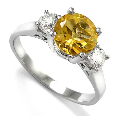14k Solid white Gold Citrine and Diamond Ring R810