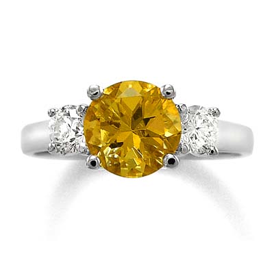 14k Solid white Gold Citrine and Diamond Ring R810