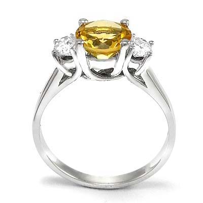 14k Solid white Gold Citrine and Diamond Ring R810