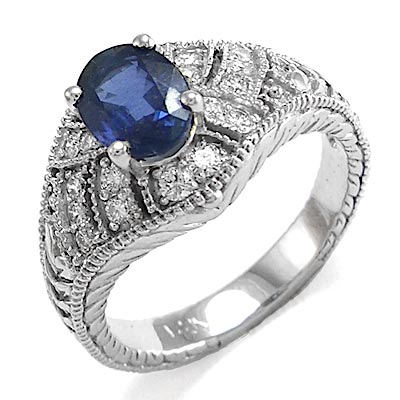 14k Gold Sapphire Diamond Ring R826