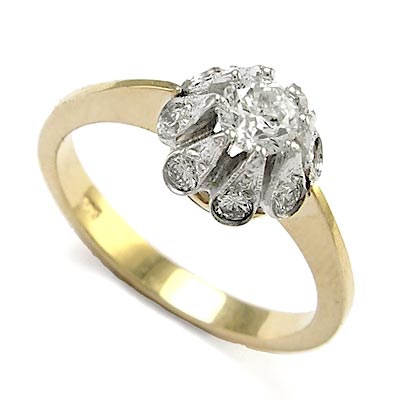Russian Style Diamond Ring 585 Two-Tone Gold R827