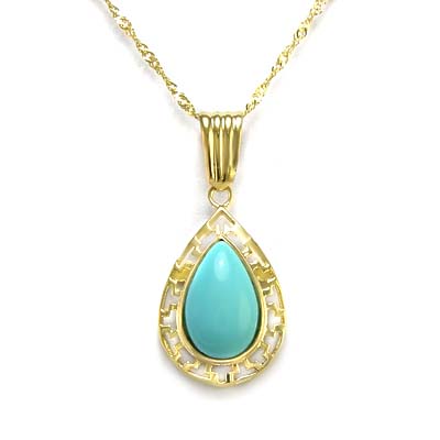 14k Gold Turquoise Greek key  Pendant P368