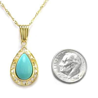 14k Gold Turquoise Greek key  Pendant P368