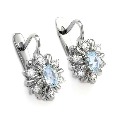 Aquamarine Diamond Russian design Earrings 585 E727