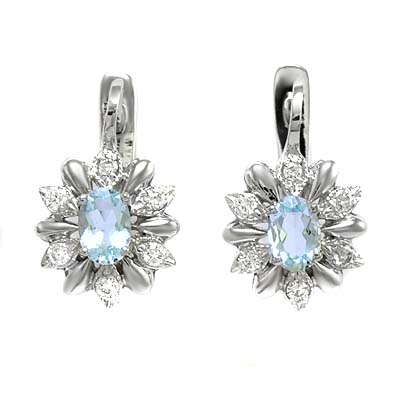 Aquamarine Diamond Russian design Earrings 585 E727