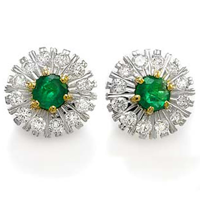 Russian Style Diamond & Emerald Earrings 585 E731