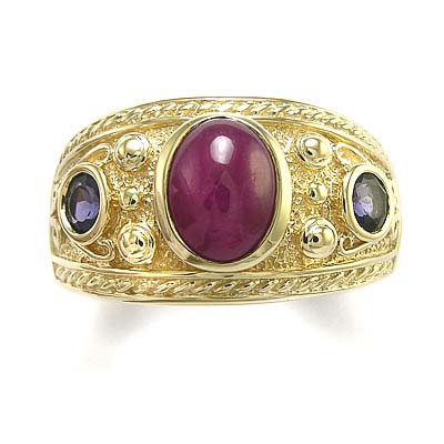 14k Gold Men's Three Stone Ring R872