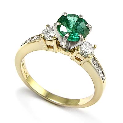 14k Yellow Gold Emerald Diamond  Ring R873