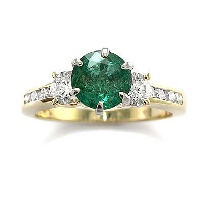 14k Yellow Gold Emerald Diamond  Ring R873