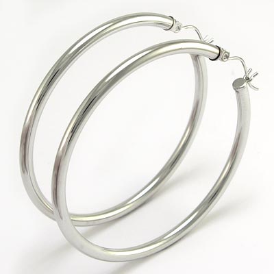 14k White Gold Hoops Earrings E749