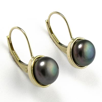 14K Gold Black Pearl Earrings E761
