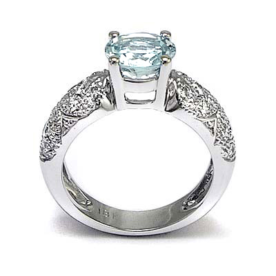 Aquamarine and Diamond Ring 18k Solid Gold R913