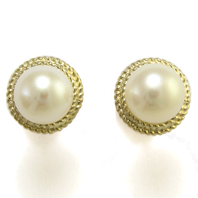 Gorgeus 14K Gold Genuine White Pearl Earrings 6mm E763