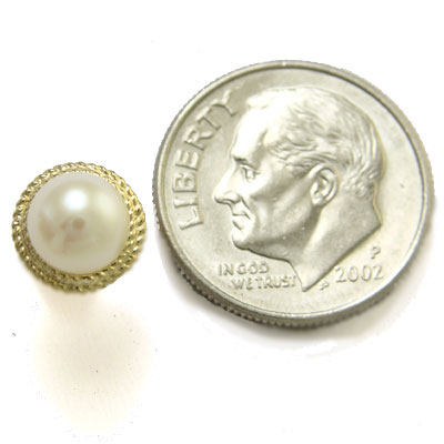 Gorgeus 14K Gold Genuine White Pearl Earrings 6mm E763