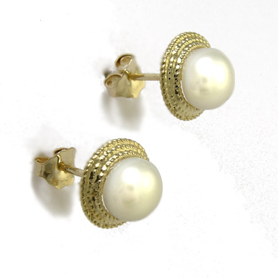 Gorgeus 14K Gold Genuine White Pearl Earrings 6MM E764 Gorgeus 14K Gold Genuine White Pearl Earrings 6MM E764