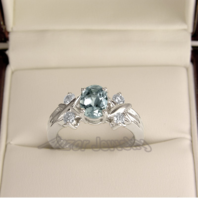 14k Gold Aquamarine Diamond Ring R664