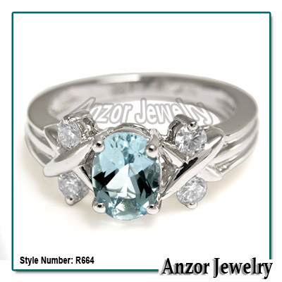 14k Gold Aquamarine Diamond Ring R664