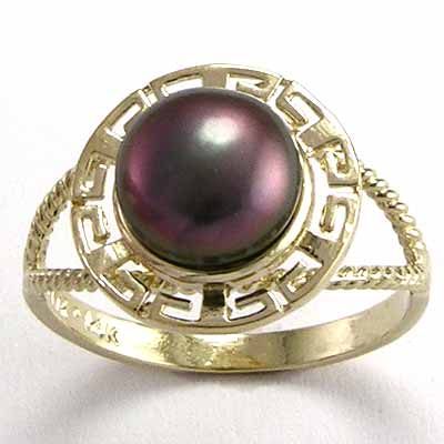 14k Gold Black Pearl Ring R665