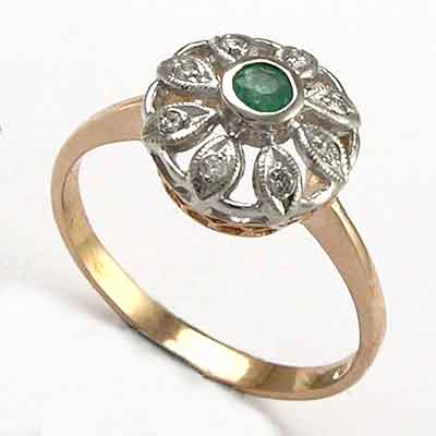 Russian Style Emerald Diamond Earrings 14K 585 R667