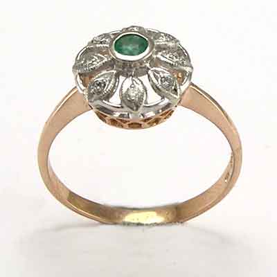 Russian Style Emerald Diamond Earrings 14K 585 R667