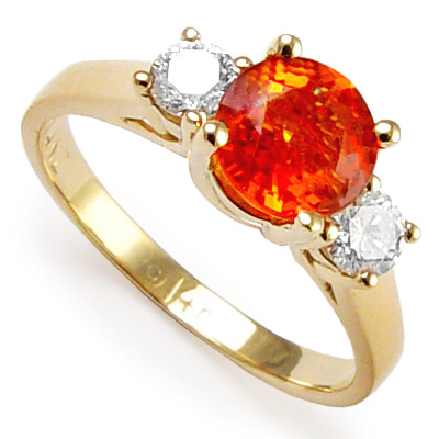Orange Sapphire and Diamond ring in 14k gold R660 Orange Sapphire and Diamond ring in 14k gold R660