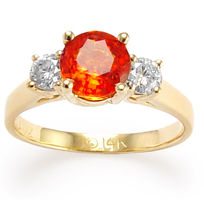 Orange Sapphire and Diamond ring in 14k gold R660 Orange Sapphire and Diamond ring in 14k gold R660
