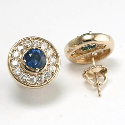 14k Rose Gold Sapphire Diamond Stud Earrings #E546