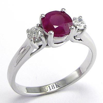 Ruby Diamond Three Stone Ring 18k Gold R658