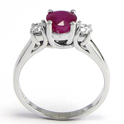 Ruby Diamond Three Stone Ring 18k Gold R658