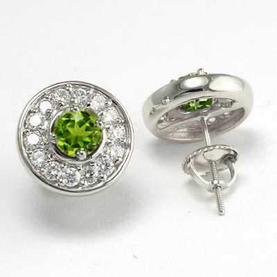 14k Gold Diamond Peridot Stud Earrings E553