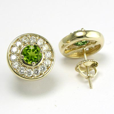 14k Gold Diamond and Peridot Stud Earrings E555