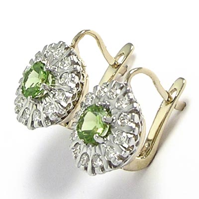 Russian Style Diamond Peridot Earrings 585 E543