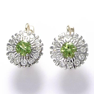 Russian Style Diamond Peridot Earrings 585 E543