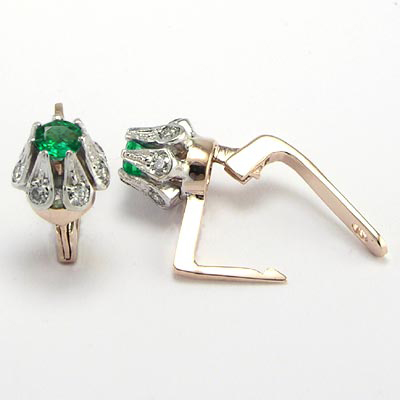 14k Jewelry Russian Emerald and Diamond Earrings E531 14k Jewelry Russian Emerald and Diamond Earrings E531