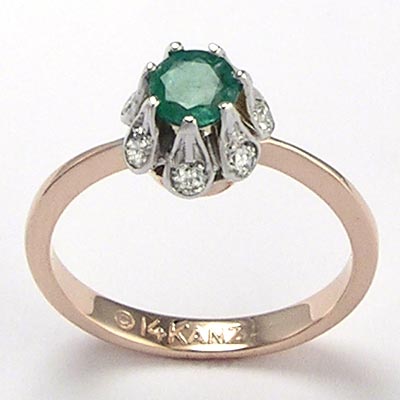 14k Rose Gold Emerald Diamond Ring R630