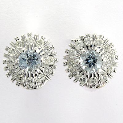 Russian Style Aquamarine & Diamond Earrings 585 E534