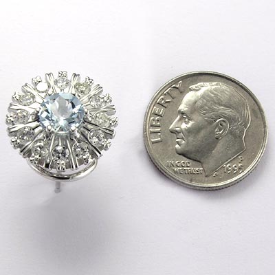 Russian Style Aquamarine & Diamond Earrings 585 E534