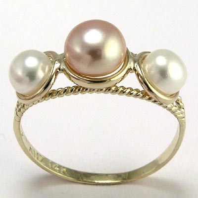 14k Gold Triple Pearl Ring R617