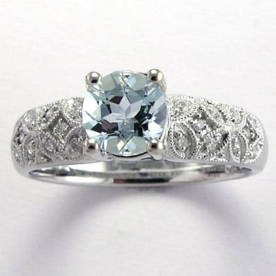 18k Gold Aquamarine Diamond Ring R622 18k Gold Aquamarine Diamond Ring R622